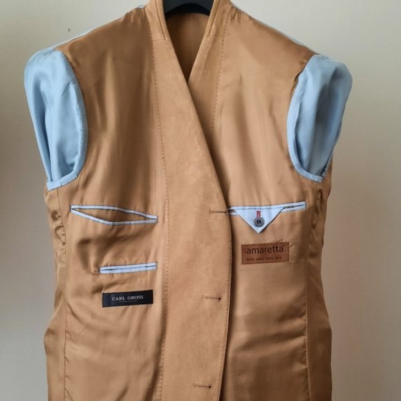 Carl Gross Tan Amaretta (suede like texture) 3-Button Sport Coat (40S) - Picture 5 of 7